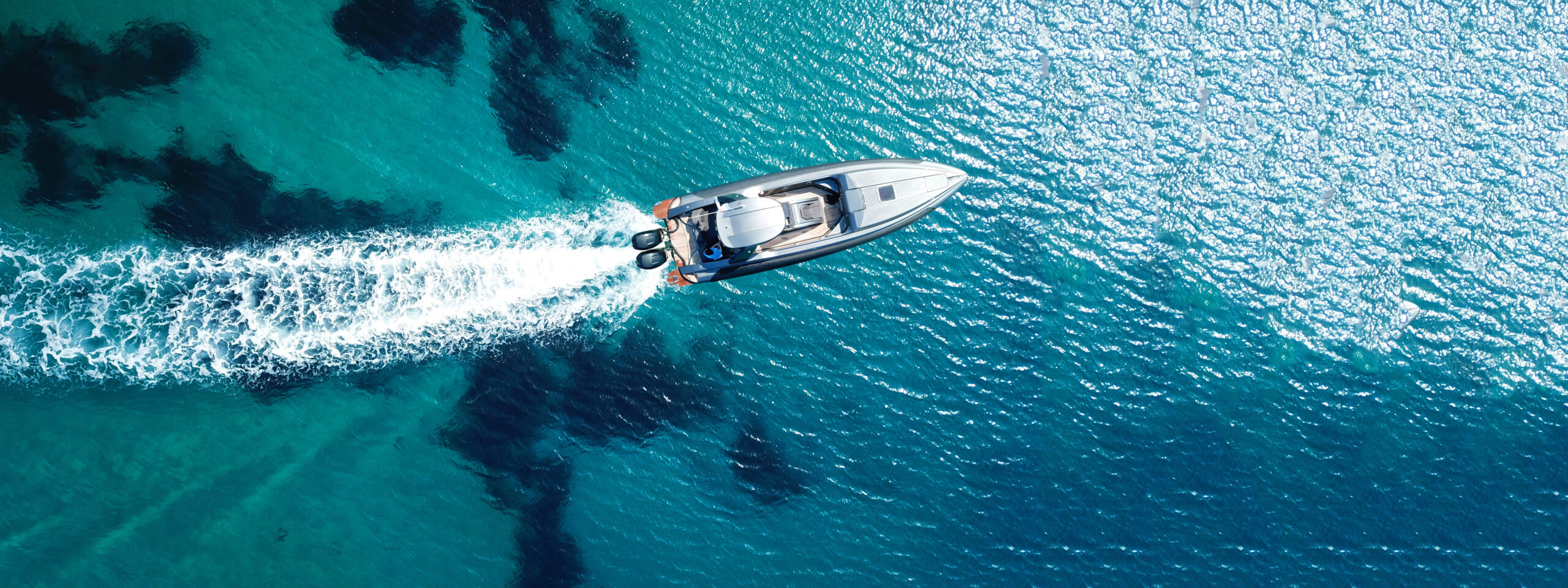 aerial drone ultra wide top down photo of luxury rigid inflatabl