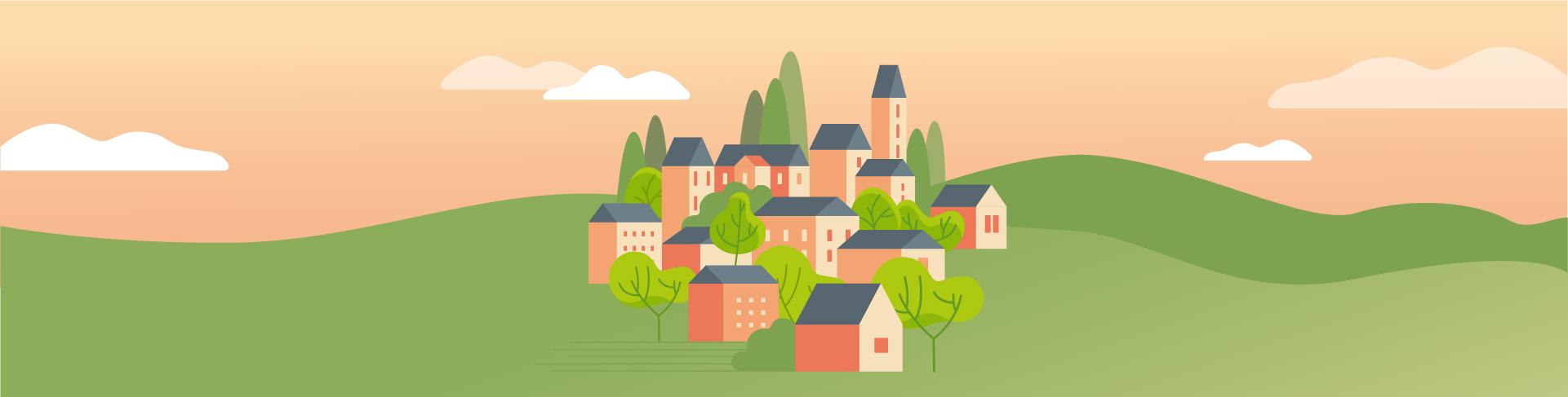 Illustration vectorielle d'un village de collectivité locale pour l'application mobile illiwap